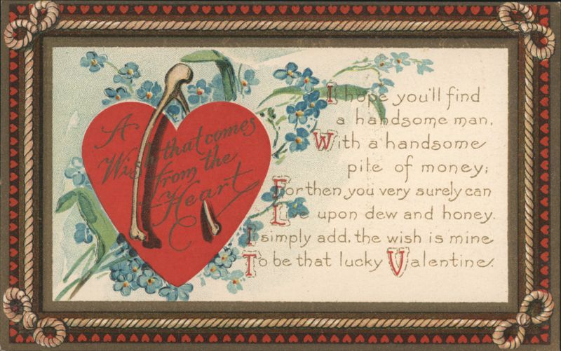 Valentine's Day Wish with Heart, Wishbone, and Forget-Me-Nots