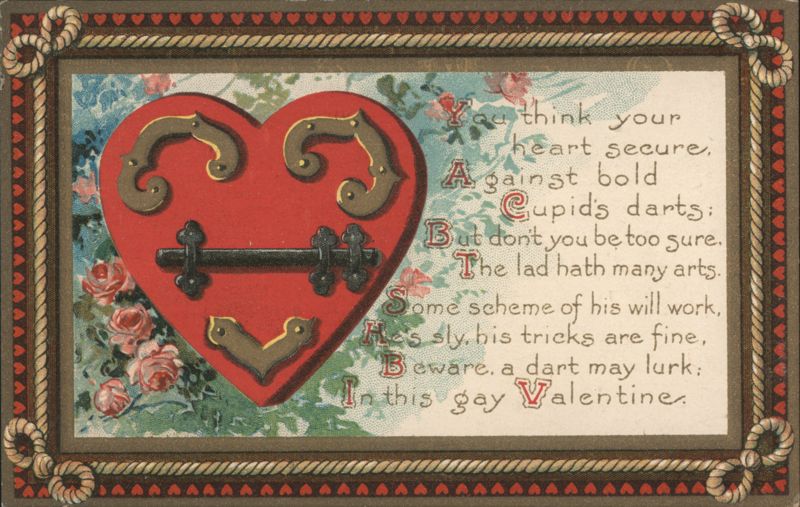 Red Heart with Cupid's Darts Poem, Roses, Valentine's Day Greeting