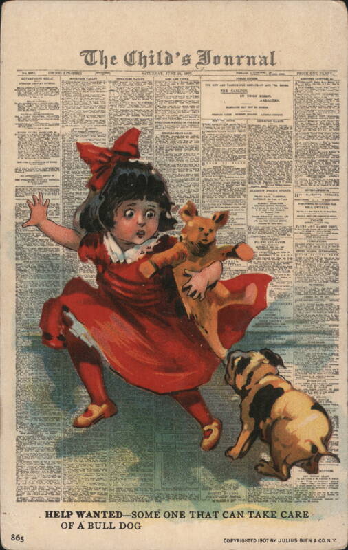 Help Wanted - Girl with Puppy & Bulldog on Child's Journal Newspaper