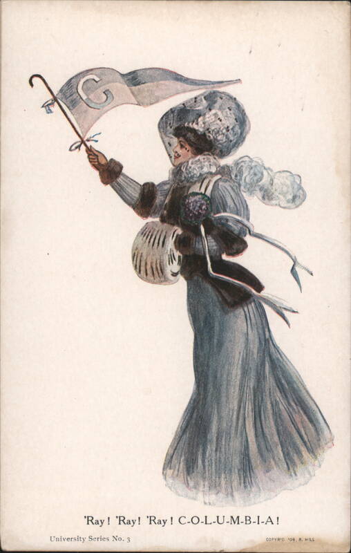 Woman with Columbia University Flag, 'Ray! Columbia!' Cheer