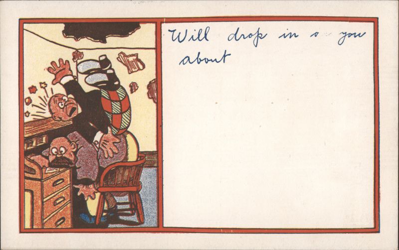 Will drop in & see you about - Man falling through ceiling into office