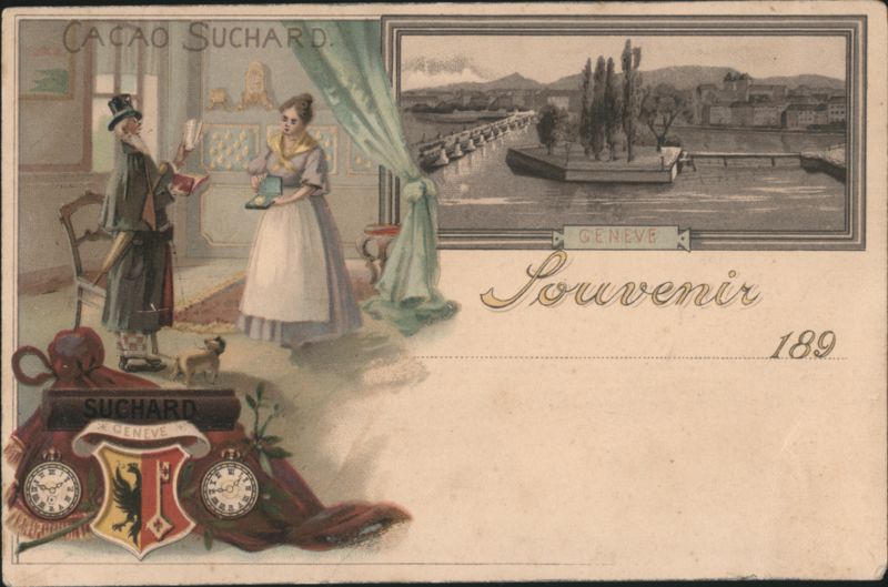 Cacao Suchard Advertising with Geneva Souvenir View Switzerland