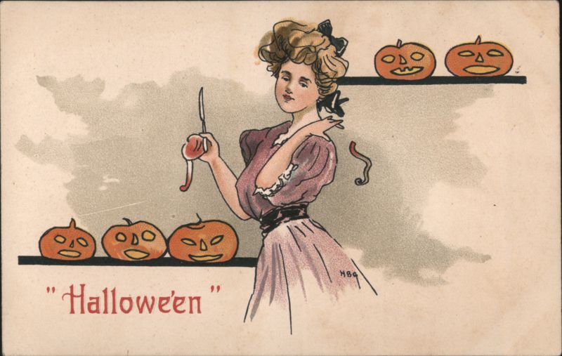Halloween Woman Carving Jack-o'-Lanterns HBG