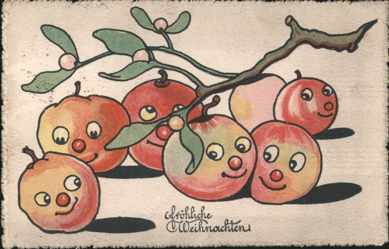 Merry Christmas Apples with Faces and Mistletoe