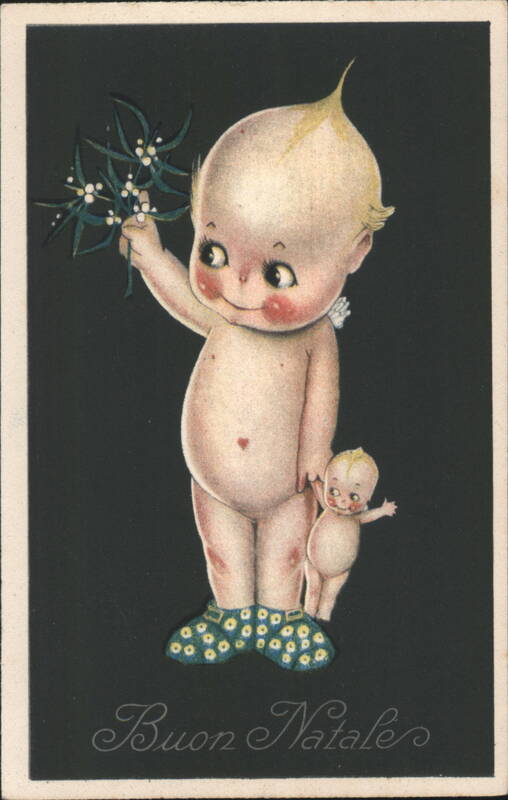 Kewpie-like Babies with Mistletoe, Buon Natale Children