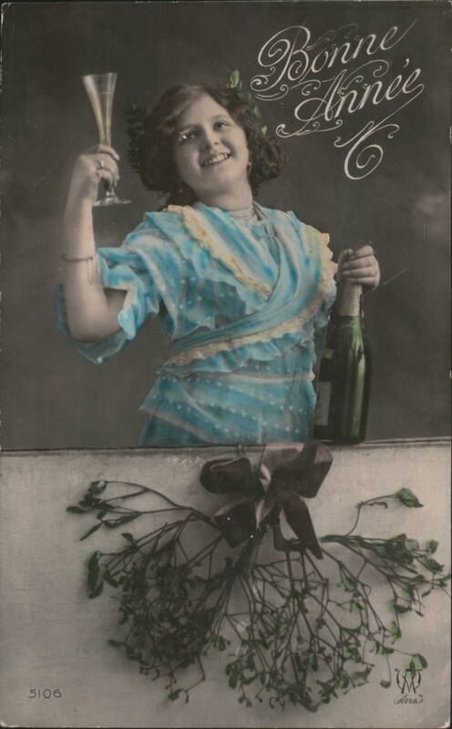 Smiling Woman with Champagne, Bonne Année New Year's Greeting