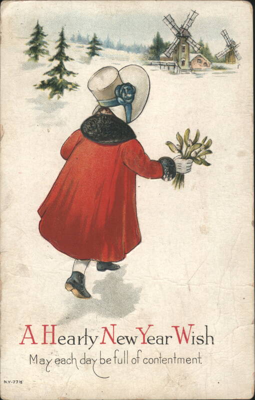 Child in Red Coat with Mistletoe, New Year Wish in Snowy Scene