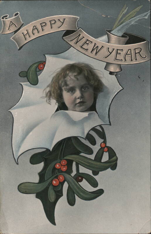 A Happy New Year Child with Holly and Mistletoe Children