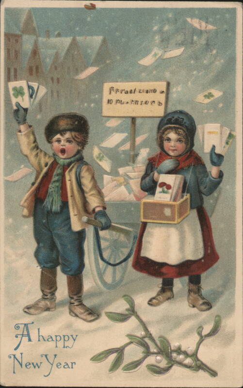 Children Selling New Year's Good Luck Charms in Snow
