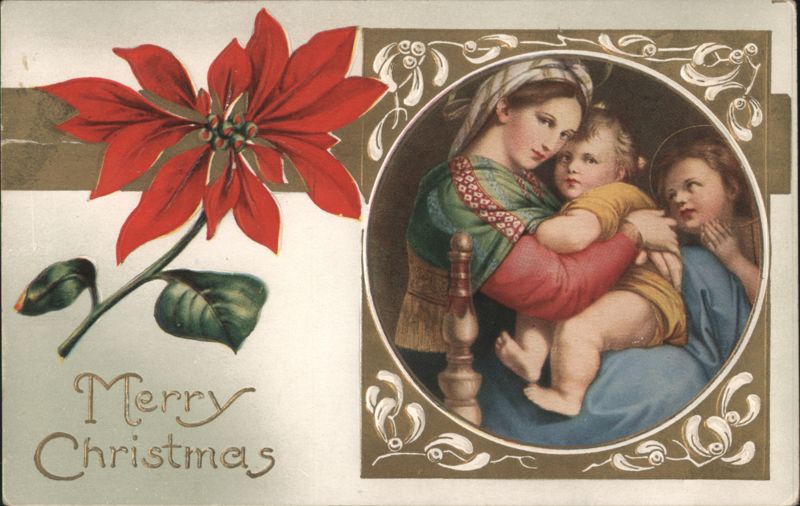 Madonna and Child with Poinsettia, Merry Christmas