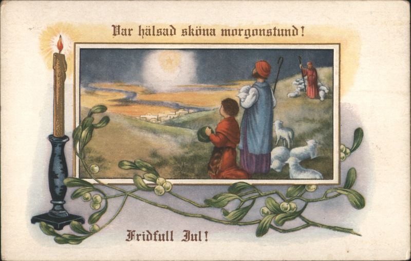 Swedish Christmas Nativity Scene, Shepherds, Star, Candle, Mistletoe