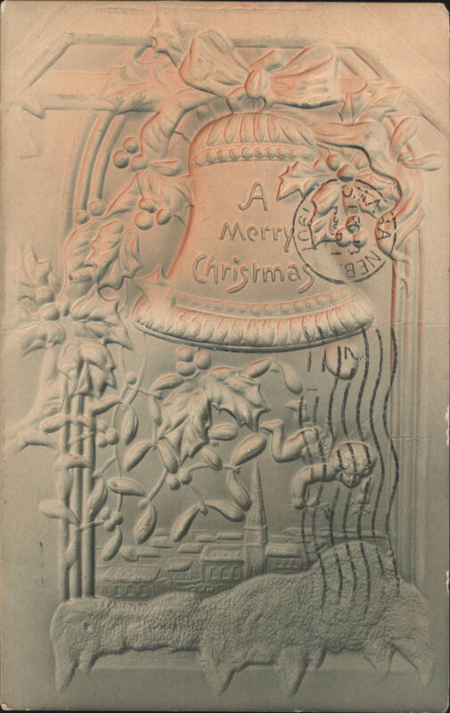 Embossed Christmas Bell with Village and Sheep
