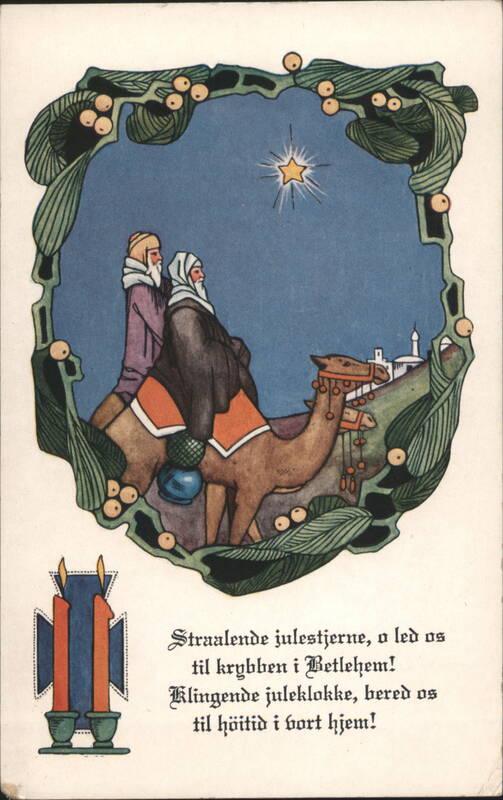 Three Wise Men on Camels Following Star of Bethlehem, Christmas Greeting