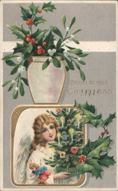 Angel with Christmas Tree, Holly, and Mistletoe Angels