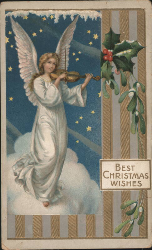 Angel Playing Violin, Holly and Mistletoe, Best Christmas Wishes