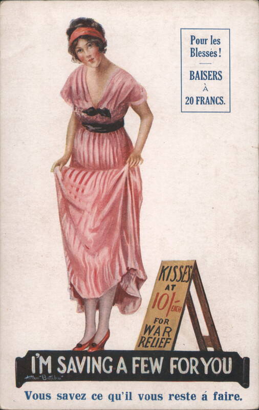 Woman in Pink Dress Selling Kisses for War Relief by Arthur Butcher