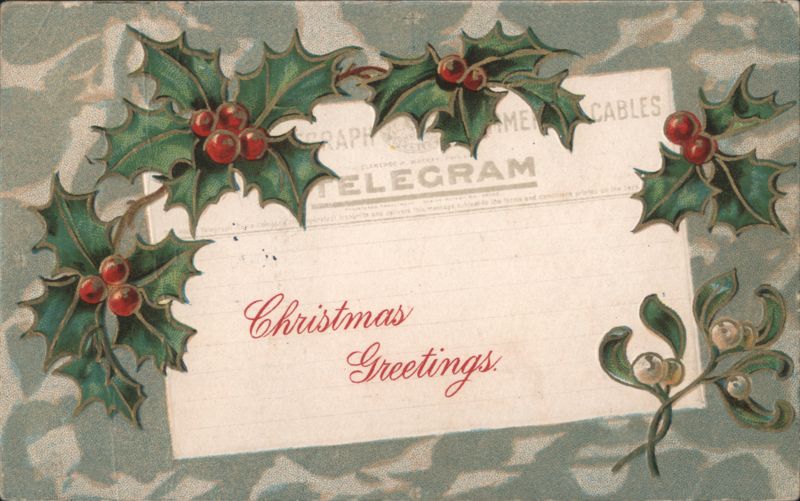 Christmas Greetings with Holly and Mistletoe