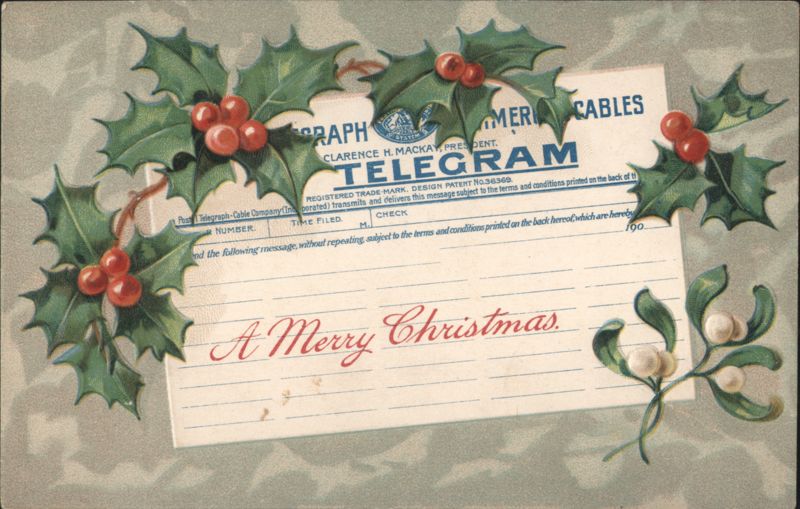 Christmas Telegram with Holly and Mistletoe