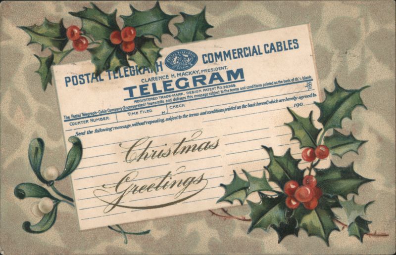 Christmas Greetings Telegram with Holly and Mistletoe