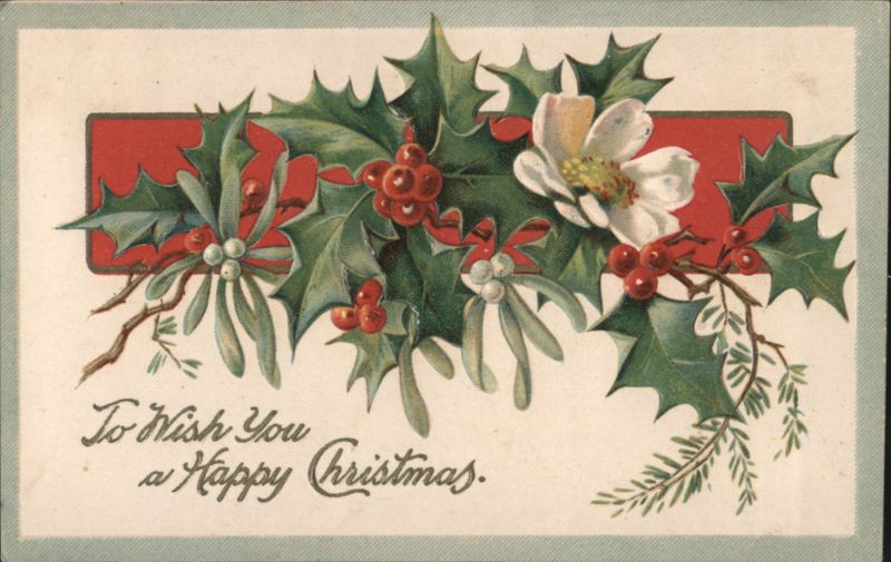 Holly, Mistletoe, and White Flower Christmas Greeting
