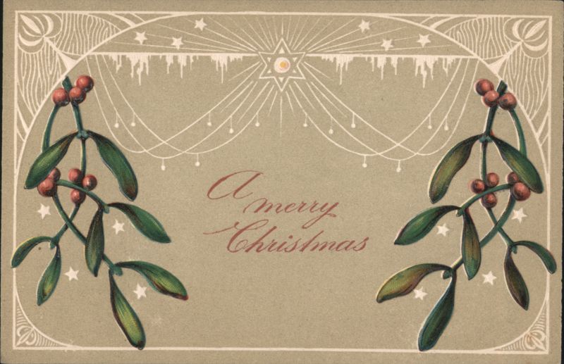 A Merry Christmas Mistletoe with Stars and Sunburst Design