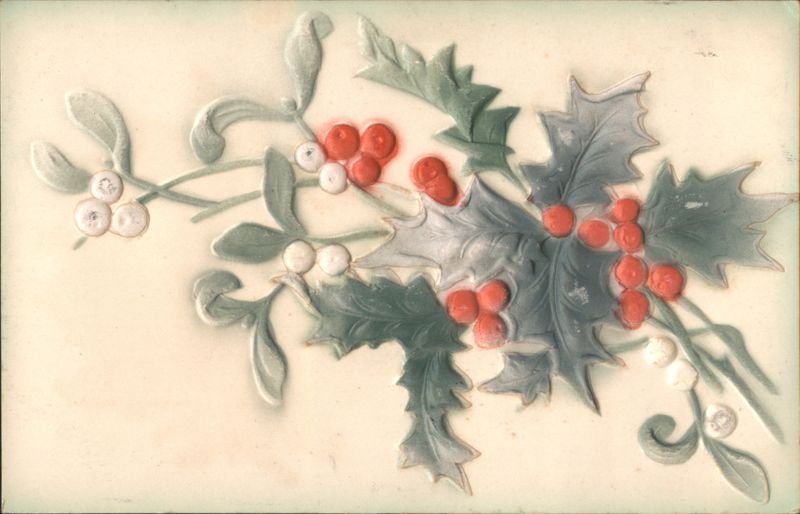 Embossed Holly and Mistletoe with Berries Christmas