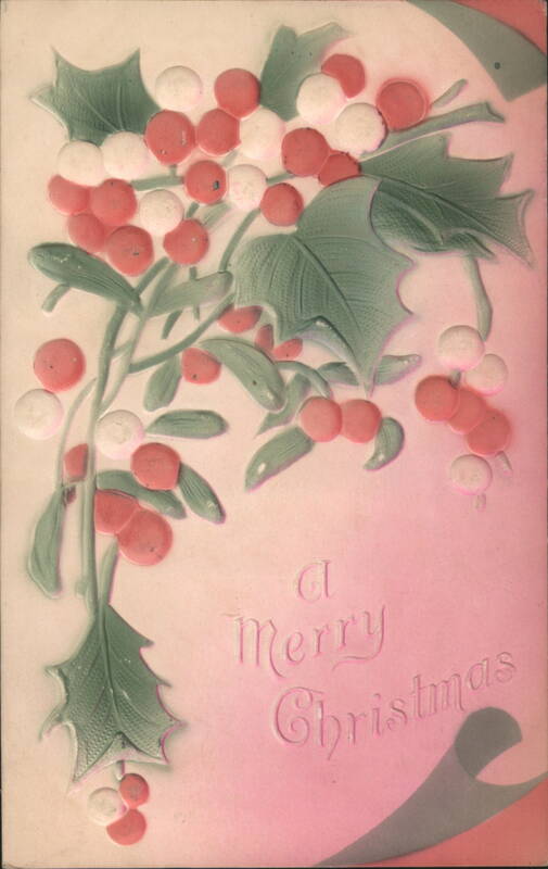 Holly with Red and White Berries, A Merry Christmas Embossed