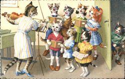 Cats Playing Instruments & Singing in Choir Practice Postcard