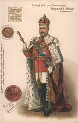 King Edward VII Coronation Portrait, Scepter, Crown, Raphael Tuck Postcard