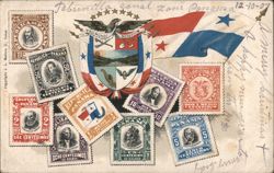 Panama Canal Zone, Flag, Coat of Arms & Postage Stamp Montage Postcard