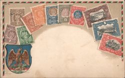 Mexican Postage Stamps Montage with Coat of Arms, Philatelic Card No. 30 Postcard