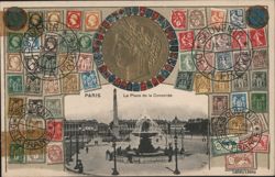 Place de la Concorde, Paris with Stamp and Coin Collage Postcard