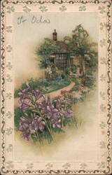 Cottage with Winding Path and Purple Flowers, To Oda Postcard