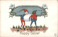Gnomes Carrying Large Easter Egg with Lilies, Happy Easter Postcard