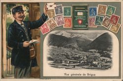 Mailman with Swiss Stamps & Mailbox, Brigue, Switzerland View Postcard