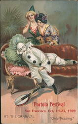 Portola Festival San Francisco 1909 Clown Asleep with Teasing Women Postcard
