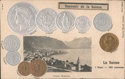 Souvenir of Switzerland with Swiss Coins & Clarens Montreux View Postcard