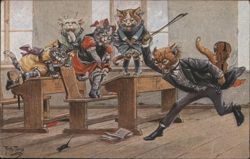 Cats in Girls' School Frightened by Mouse, Arthur Thiele Postcard