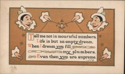 Jesters Manipulating Puppet, Poetic Verse 'Tell Me Not in Mournful Numbers' Postcard