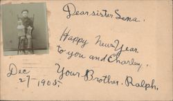 Boy with Milk Cans, New Year's Greeting from Brother Ralph Postcard