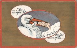 Stork Delivering Baby Boy Birth Announcement 1908 Postcard
