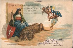 Allegory for Congress of Podestas in Trieste with Woman, Lion, Cherubs Postcard