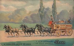 Anheuser-Busch Bevo Soft Drink Wagon with Six Horses Postcard