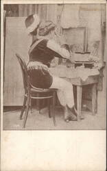 Costumed Performer at Dressing Table with Feathered Hat Postcard