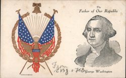 George Washington 'Father of Our Republic' with Patriotic Emblem Postcard