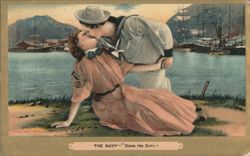 Sailor Kissing Woman on Waterfront, 'Doing His Duty' Postcard
