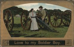 Woman and Soldier with Cannons, 'Love to my Soldier Boy' Postcard