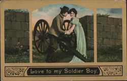 Soldier and Woman with Cannon, Love to my Soldier Boy Postcard