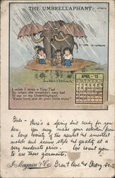 The Umbrellaphant Elephant with Children and April 1912 Calendar Postcard