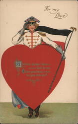 Woman in German Military Uniform Saluting with Red Heart, For My Love Postcard